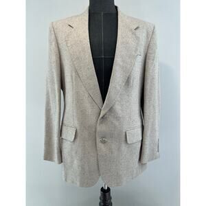 Vintage Robert Stock 2 Button Wool Suit Jacket Cream Plaid Size 42 JL